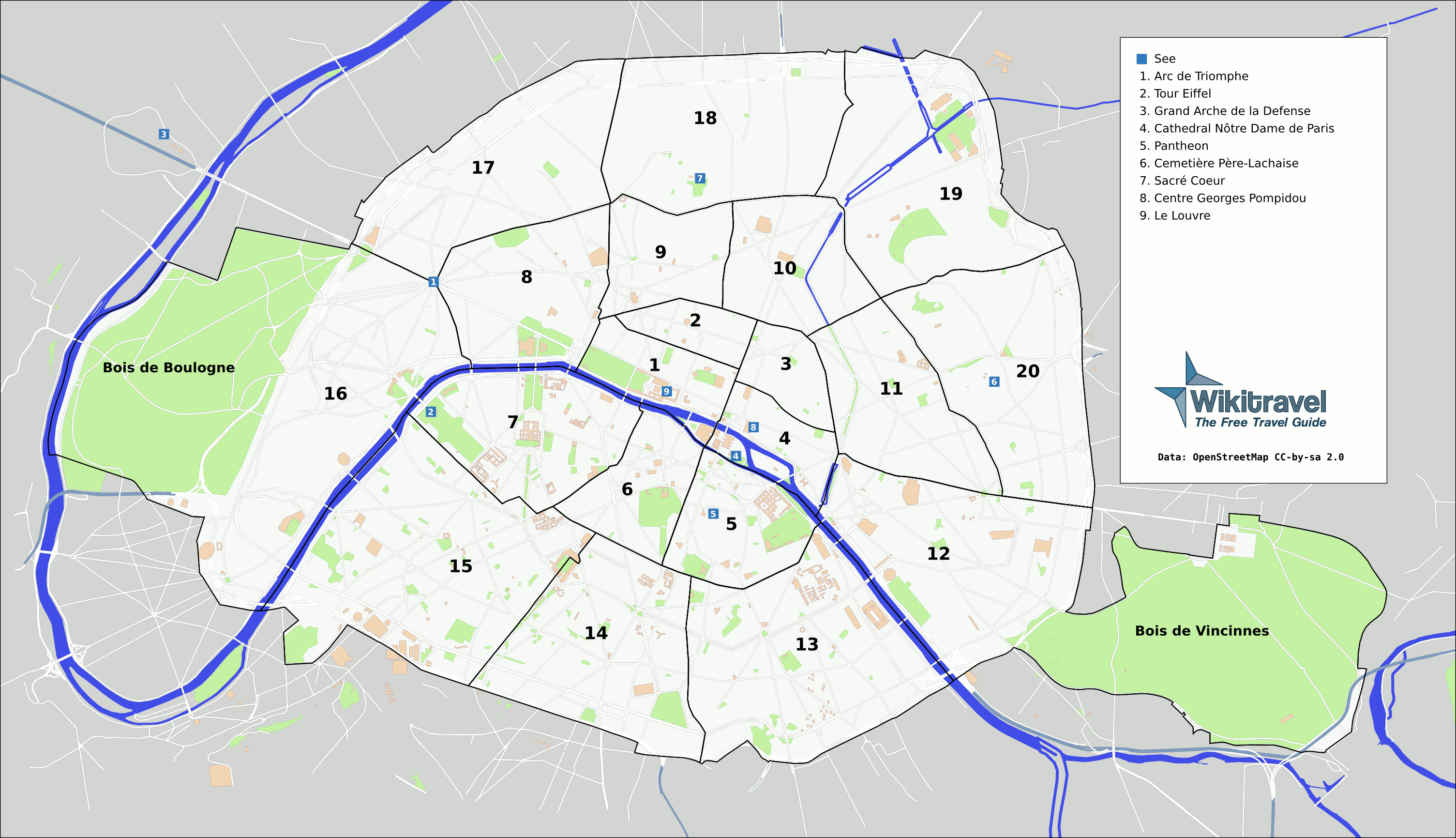Paris Haritası ve şehrin tarihi merkezi