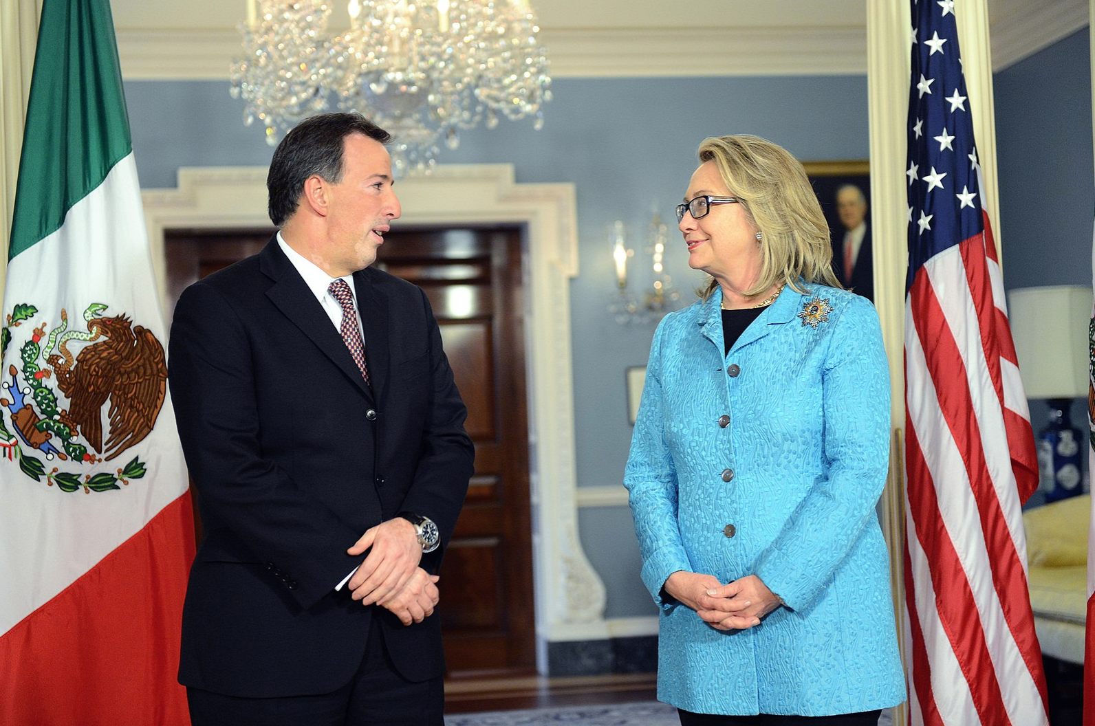 U.S. Secretary of State Hillary Rodham Clinton meets with Mexican Foreign Secretary Jose Antonio Meade at the U.S. Department of State in Washington, D.C., January 30, 2013. Image credit: Wikicommons/ U.S. Department of State.