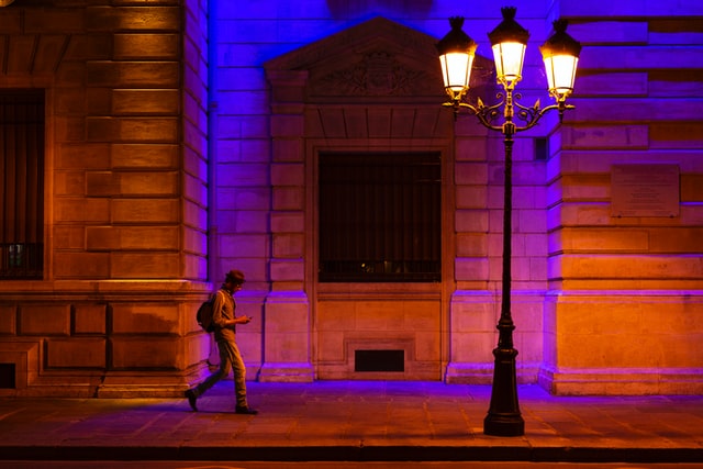 a man walks alone at night, Paris