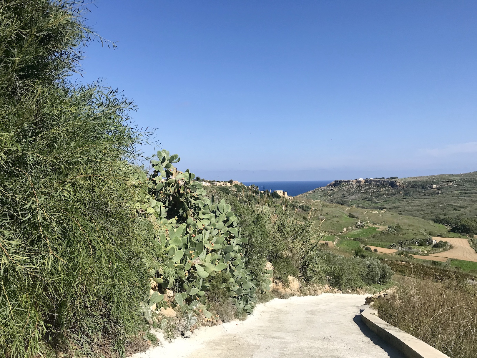 Rural road leading to the beach in Gozo, Malta