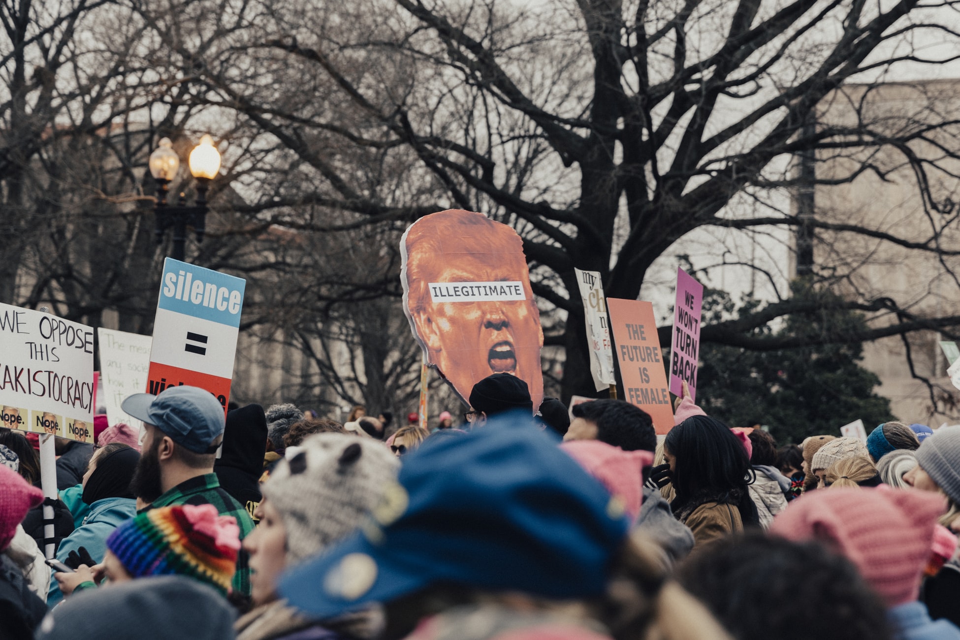 Protests erupted across America after Donald Trump was first elected in 2016. Image Credit: Unsplash/Roya Ann Miller