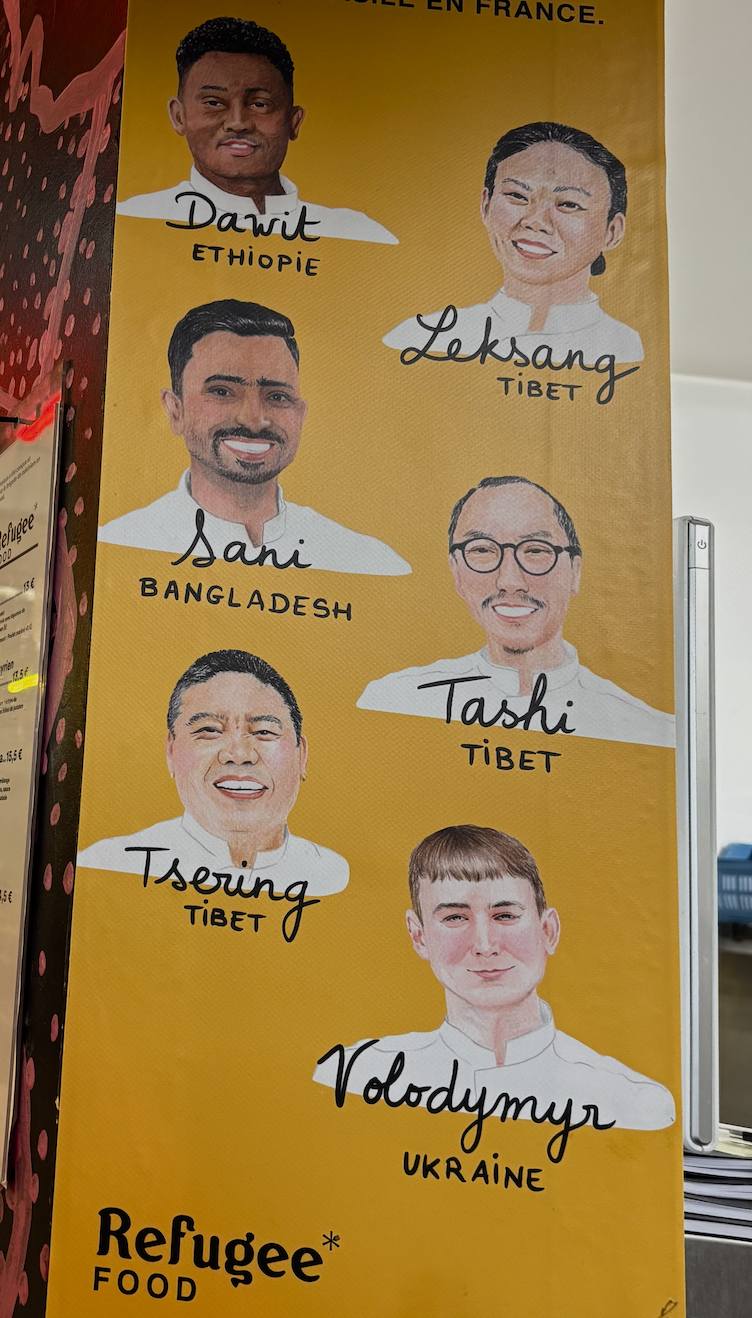 The current chefs working at La Résidence: Dawit from Ethiopia, Leksang from Tibet, Sani from Bangladesh, Tashi from Tibet, Tsering from Tibet, and Volodymyr from Ukraine.