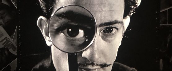 A black and white picture of Salvador Dalí