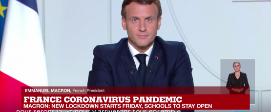 Macron announcing lockdown. Image Credit: France24