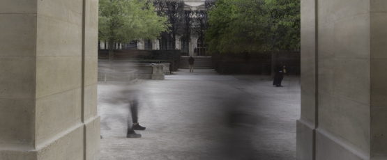 The blurs of people passing by 