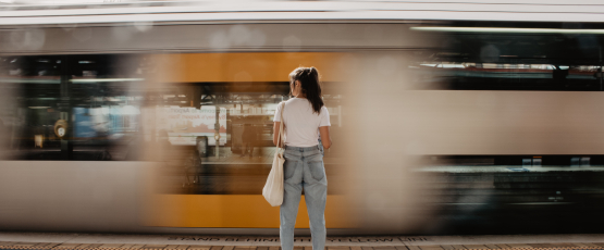 Girl in front of train